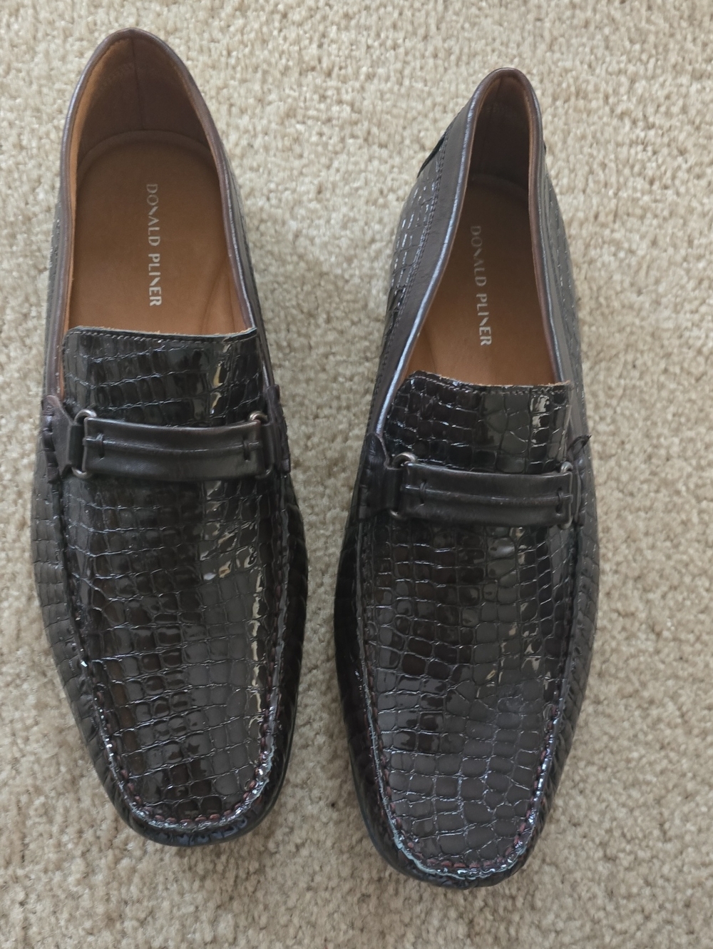 Donald J. Pliner Men's Brown Croc-Embossed Patent Leather Bit Loafers